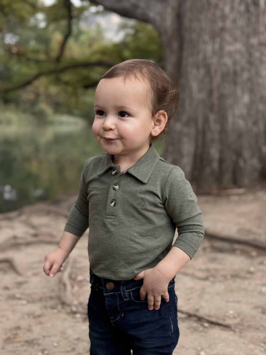 Seymour Pique Polo Onesie - Sage