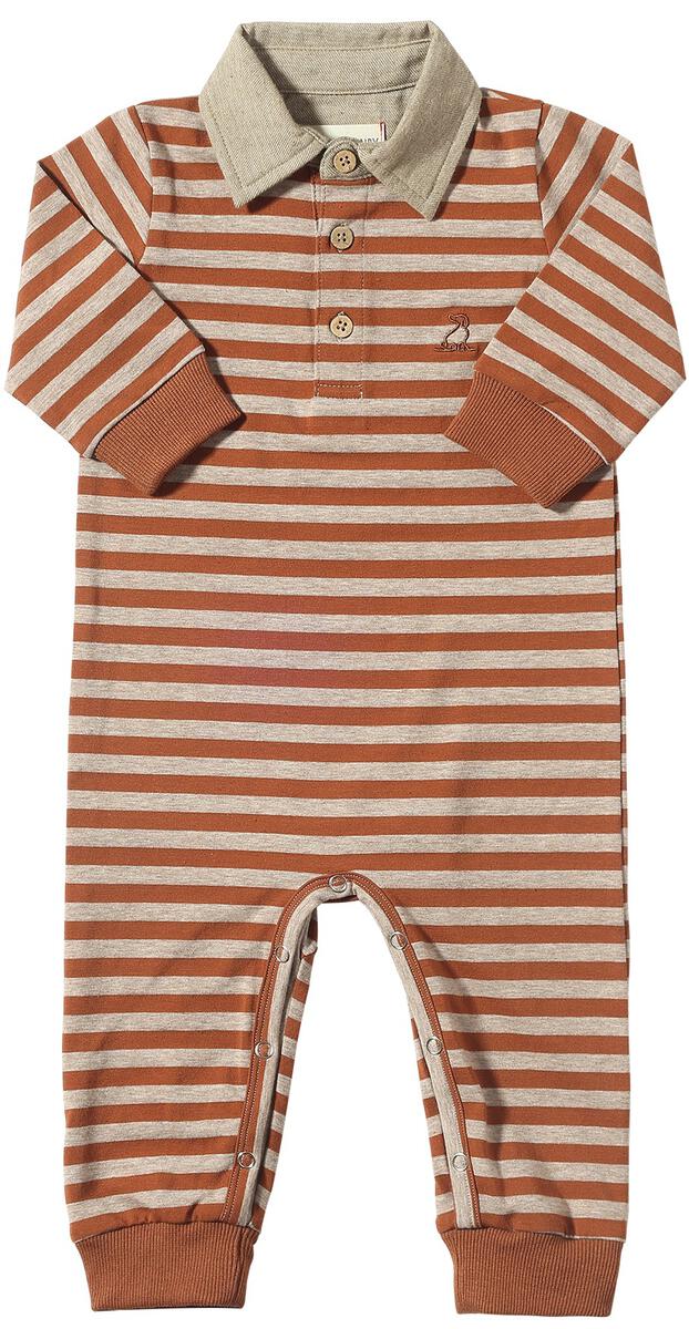 Kingston Polo Romper- Brown/Beige Stripe