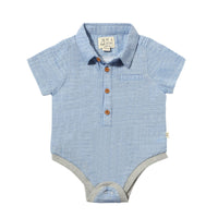 Helford Woven Onesie | Blue Gauze