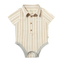 Helford Woven Onesie | Beige/White Wide Stripe