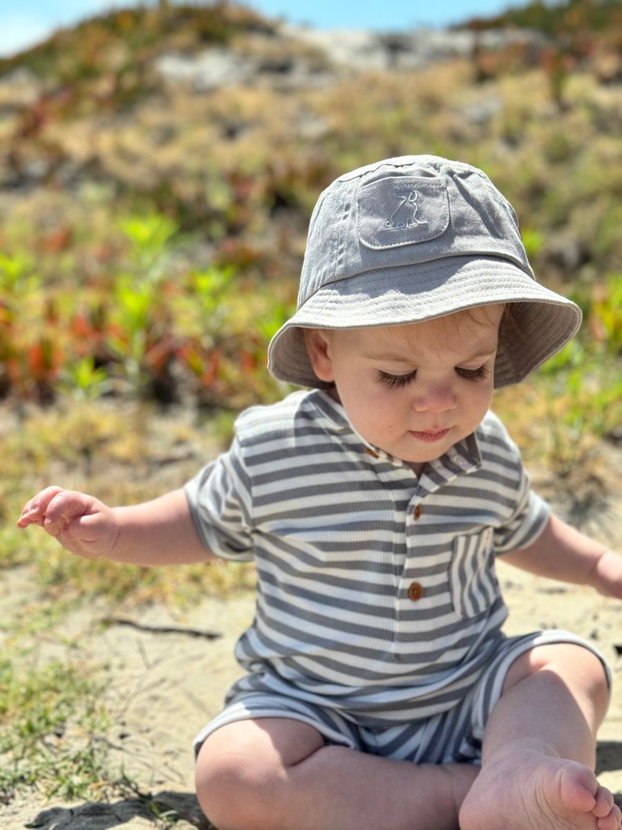 Camborne Henley Romper | Grey/White Stripe