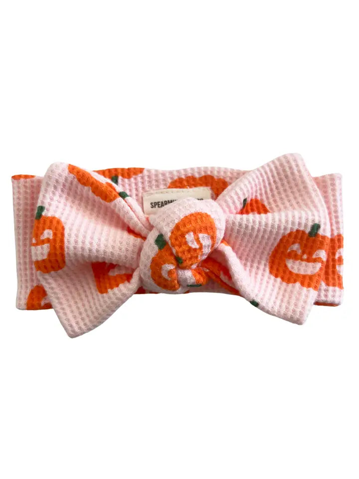 Organic Waffle Knot Bow - Blush Jack-O-Lantern