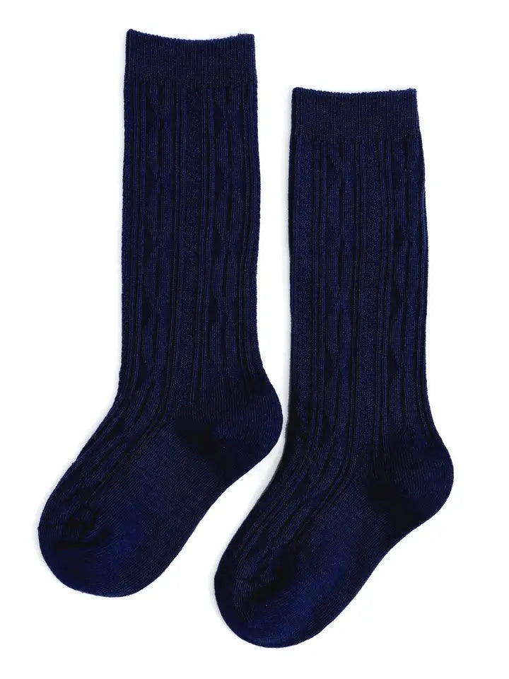 Bright Navy Cable Knit Knee High Socks