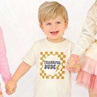 Thankful Dude Checker Thanksgiving Kids Short Sleeve T-Shirt