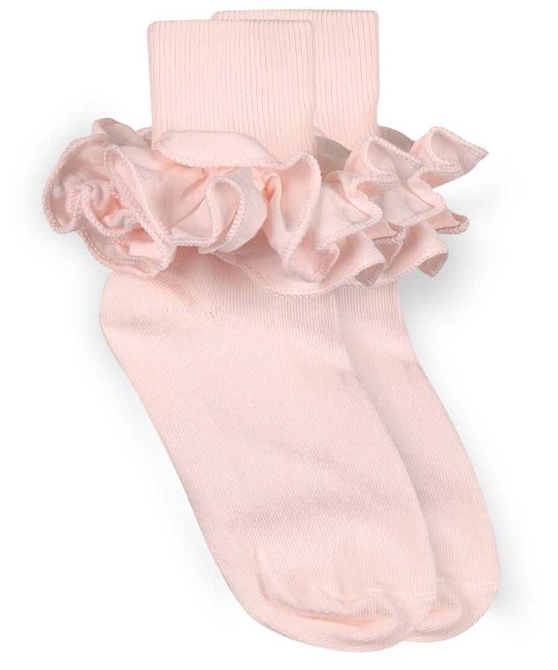 Misty Ruffle Lace Turn Cuff Socks - Misty Pink