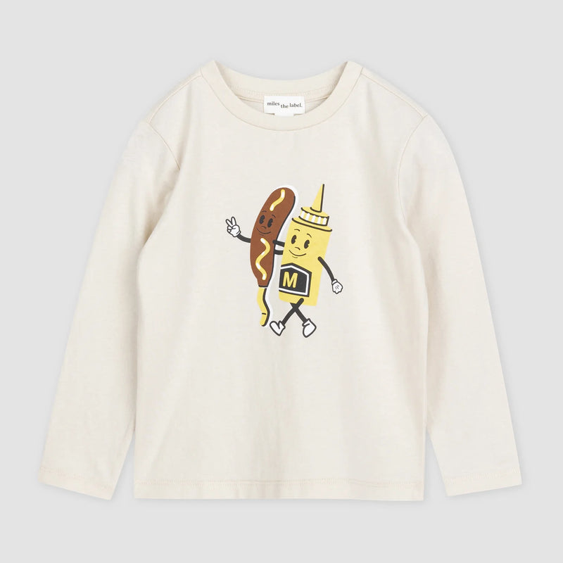 Mustard & Corn Dog Print on Birch Jersey Top