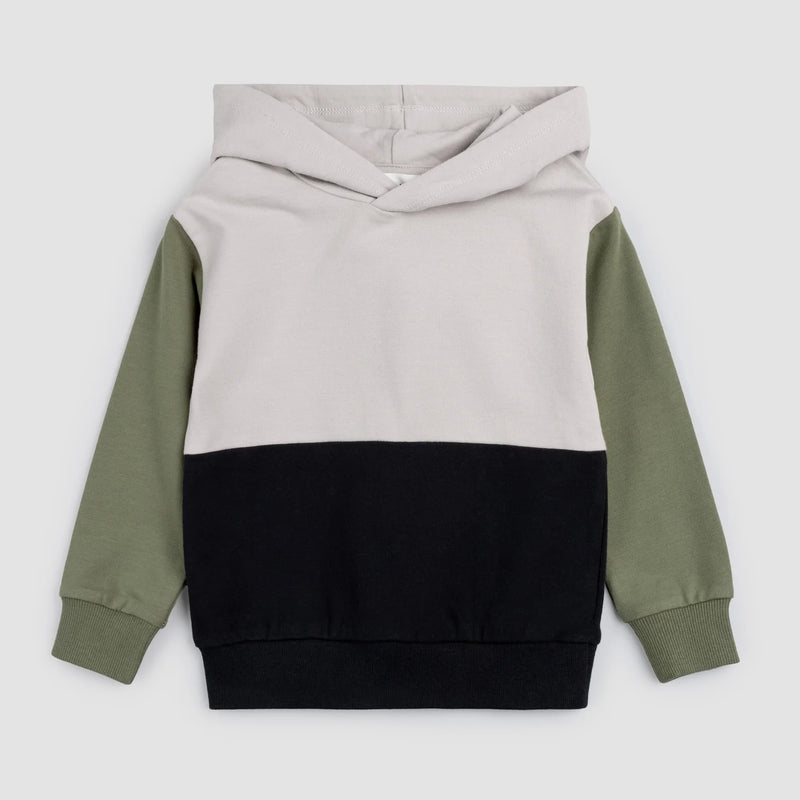 Cement Color Block Hooded Sweatshirt