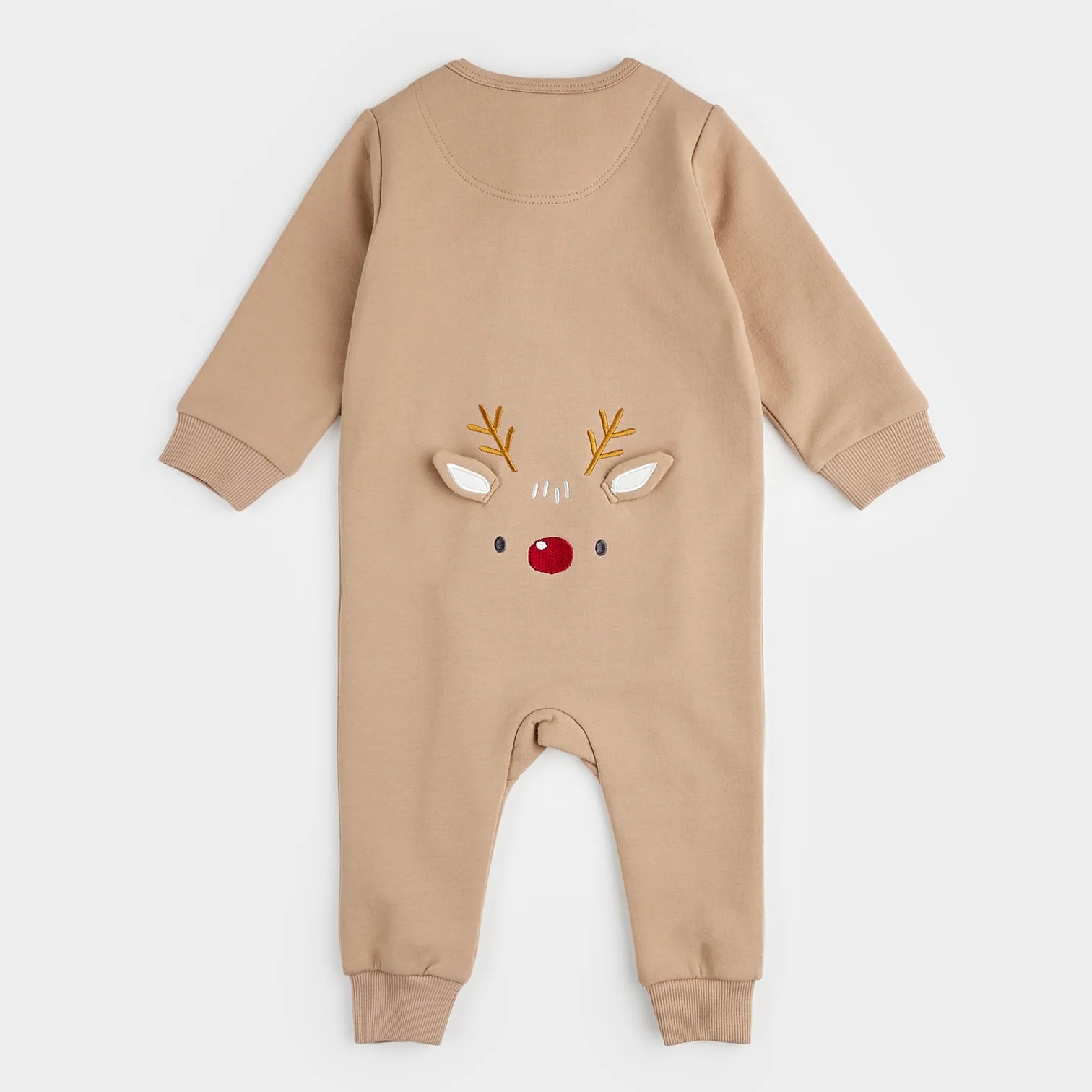 Littlest Reindeer on Taupe Fleece Playsuit