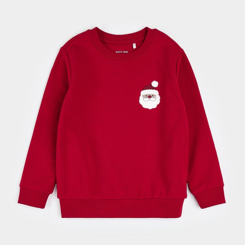 Embroidered Santa on Scarlet Fleece Sweatshirt