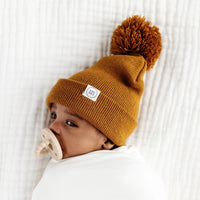 Beanie With Pom - Camel Brown