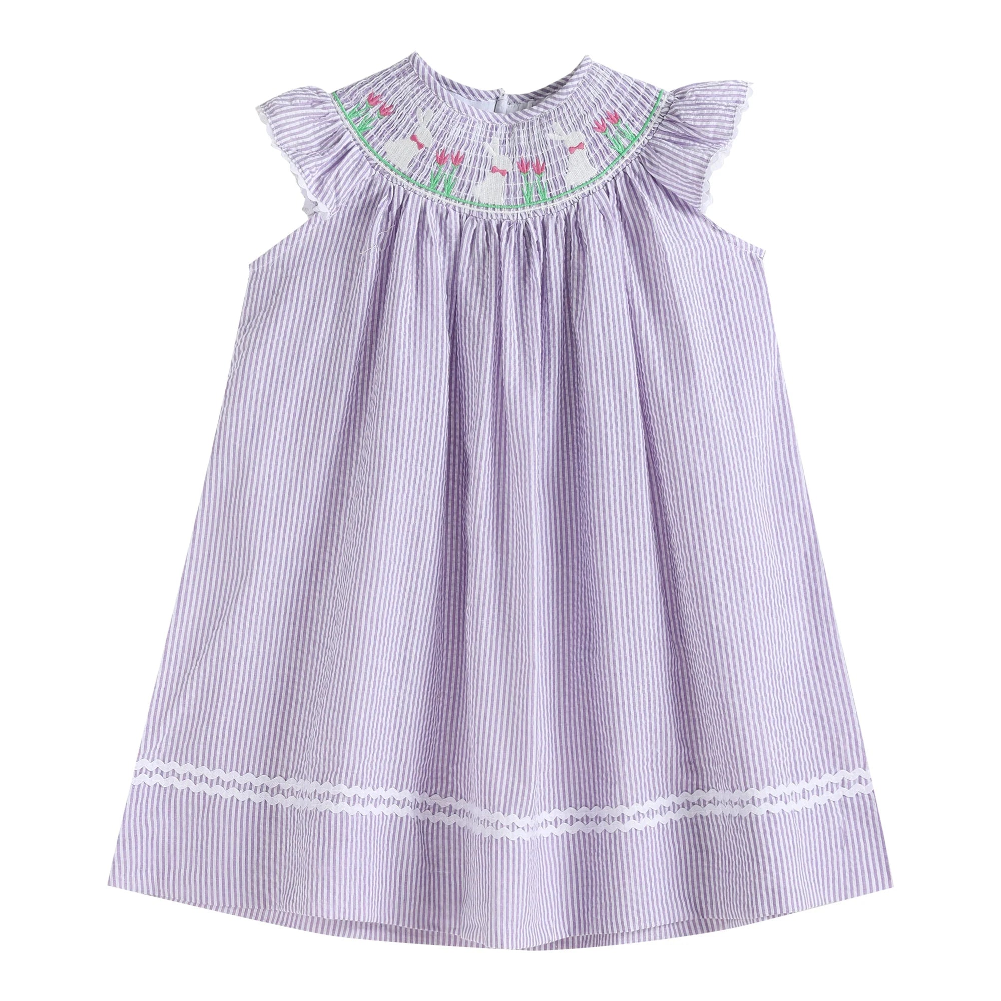 Purple Seersucker Easter Bunny Smocked Dress