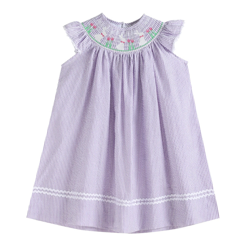 Purple Seersucker Easter Bunny Smocked Dress