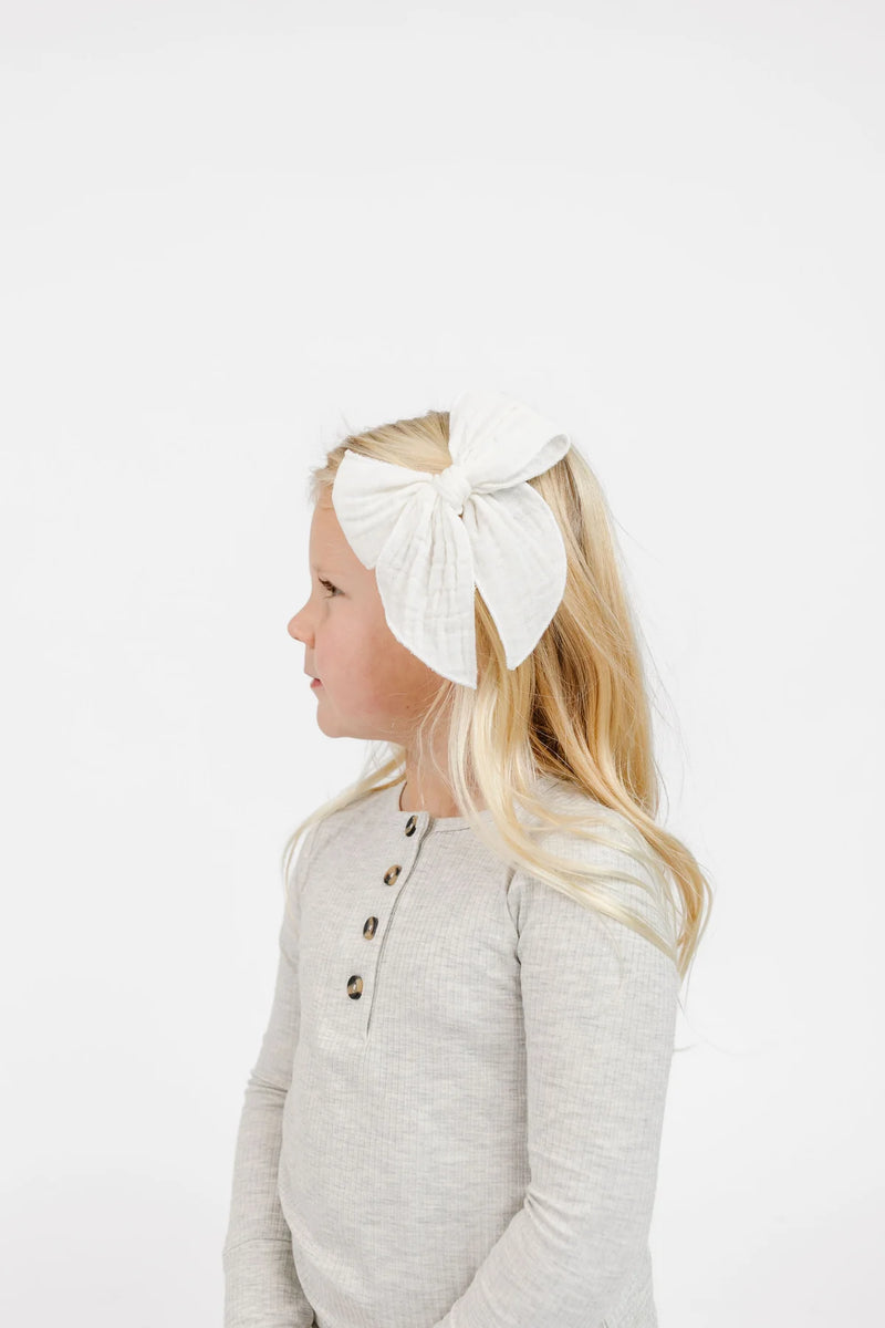 Cloud Muslin Heirloom Bow - White Clip