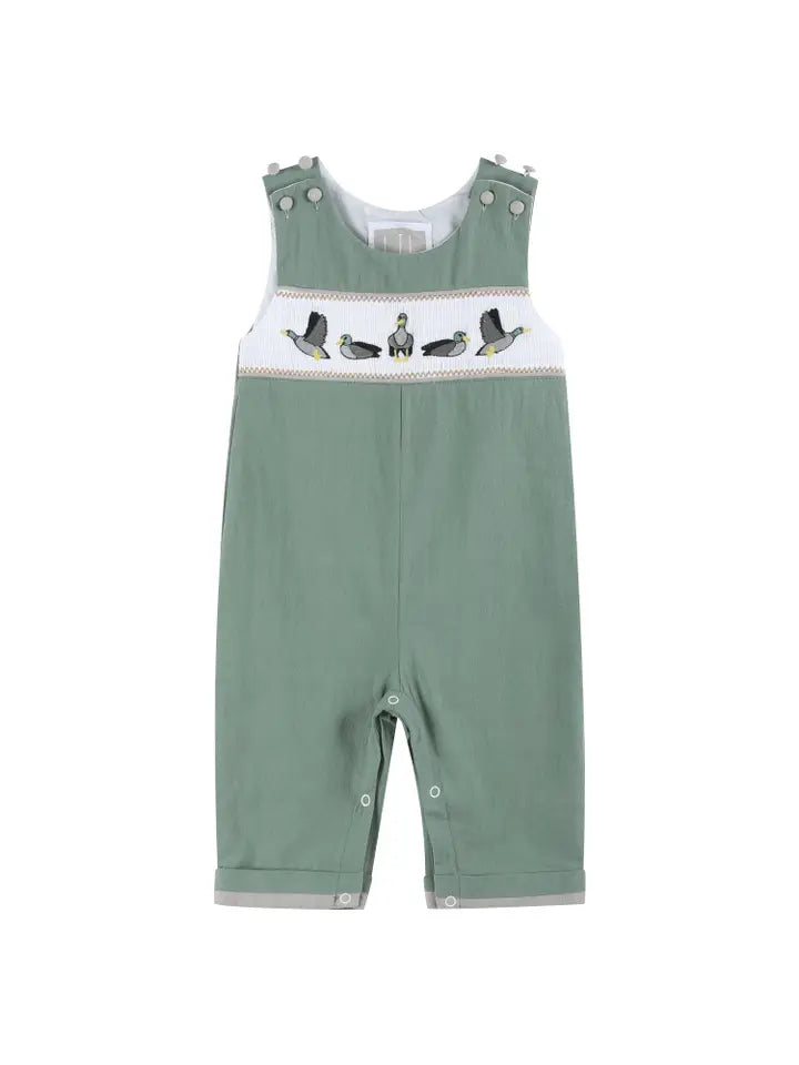 Sage Green Mallard Smocked Overalls