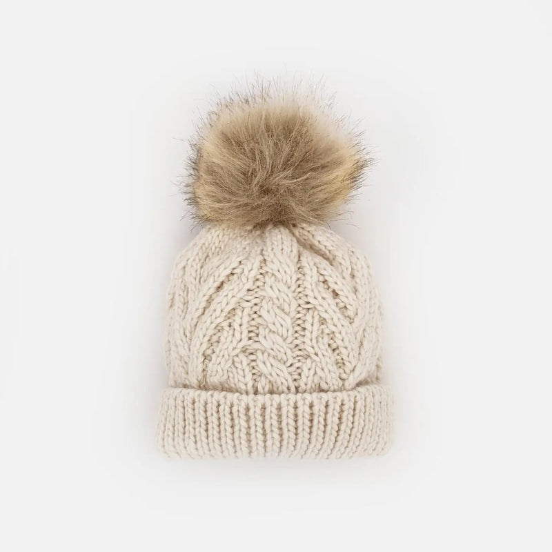 Natural Pop Pom Beanie