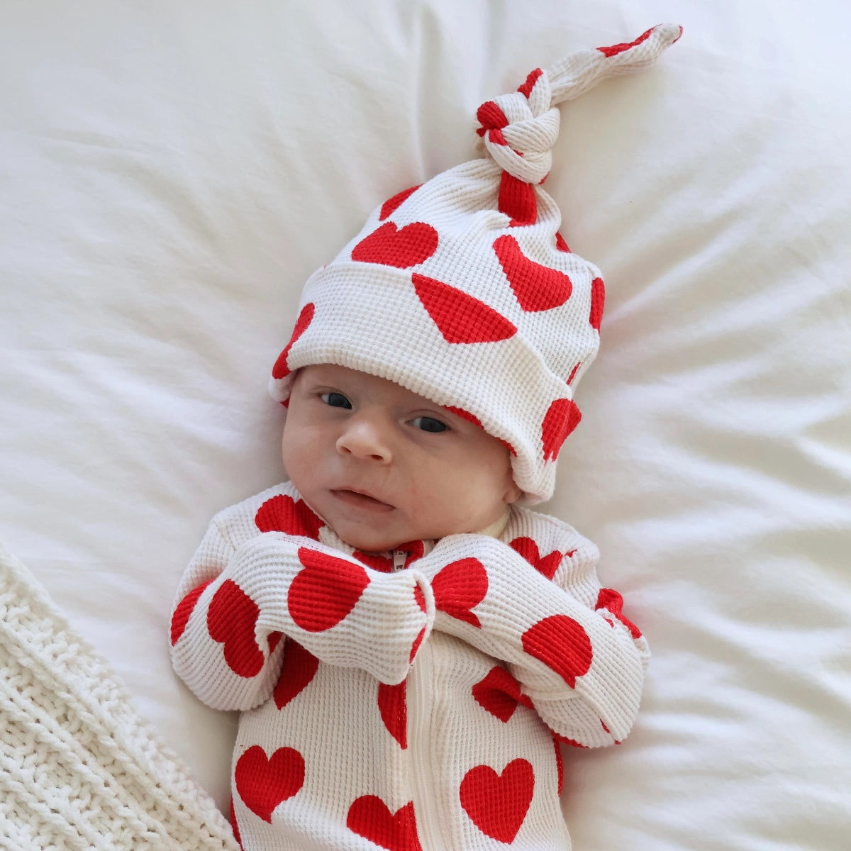 Organic Waffle Knot Beanie - Red Heart