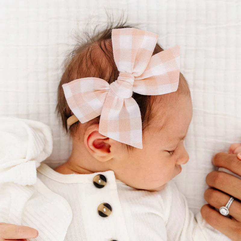 Linen Bow - Peach Gingham Headband