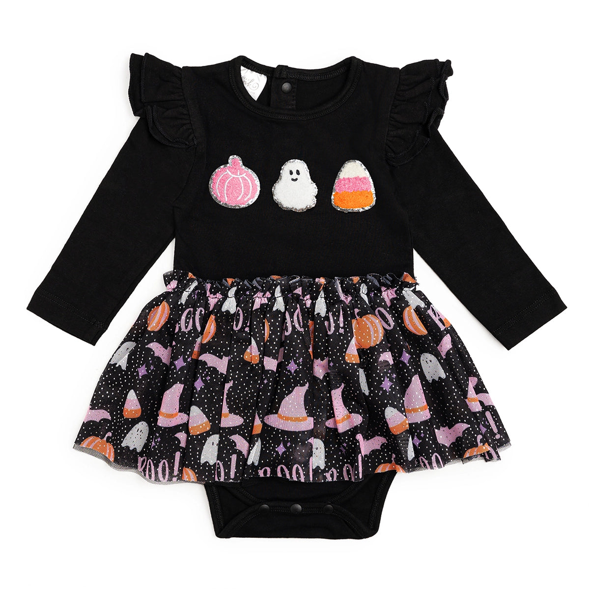 Boo Halloween Long Sleeve Tutu Bodysuit