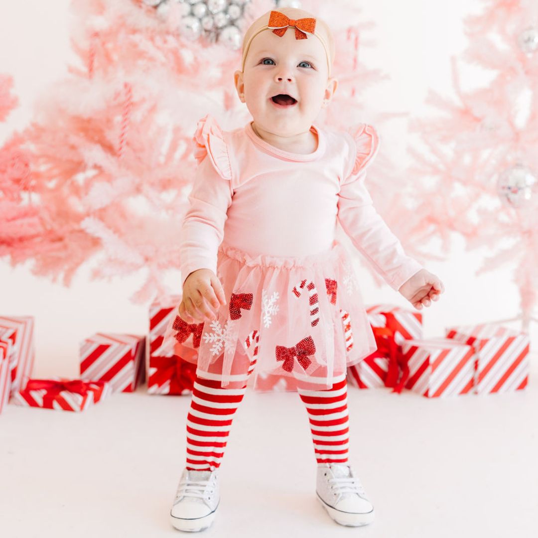 Candy Cane Cutie Christmas Long Sleeve Tutu Bodysuit