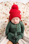 Beanie With Pom - Cherry Red