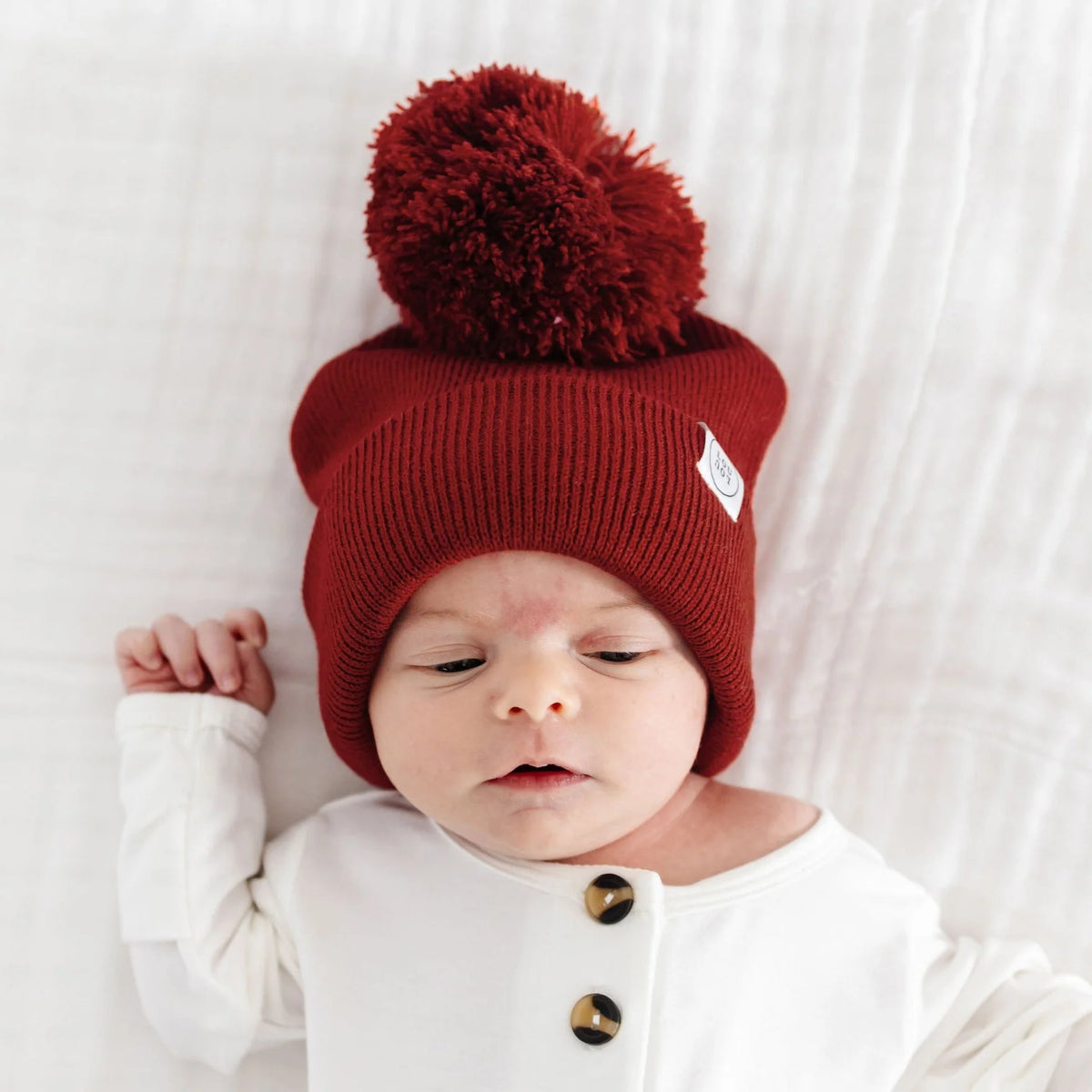 Beanie With Pom - Brick Red