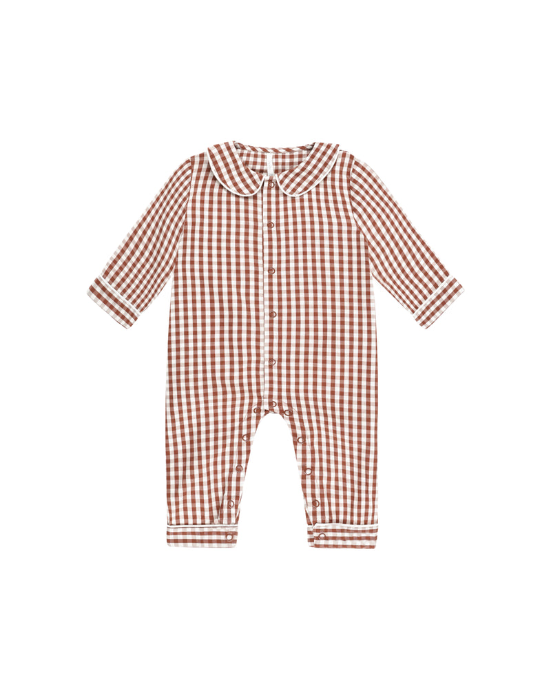 Baby Pajama Romper || Brick Gingham