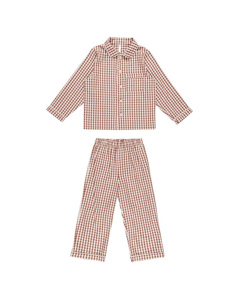 Long Sleeve Pajamas || Brick Gingham