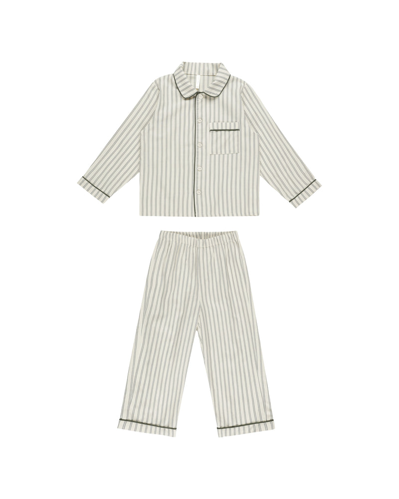 Long Sleeve Pajamas || Forest Pinstripe