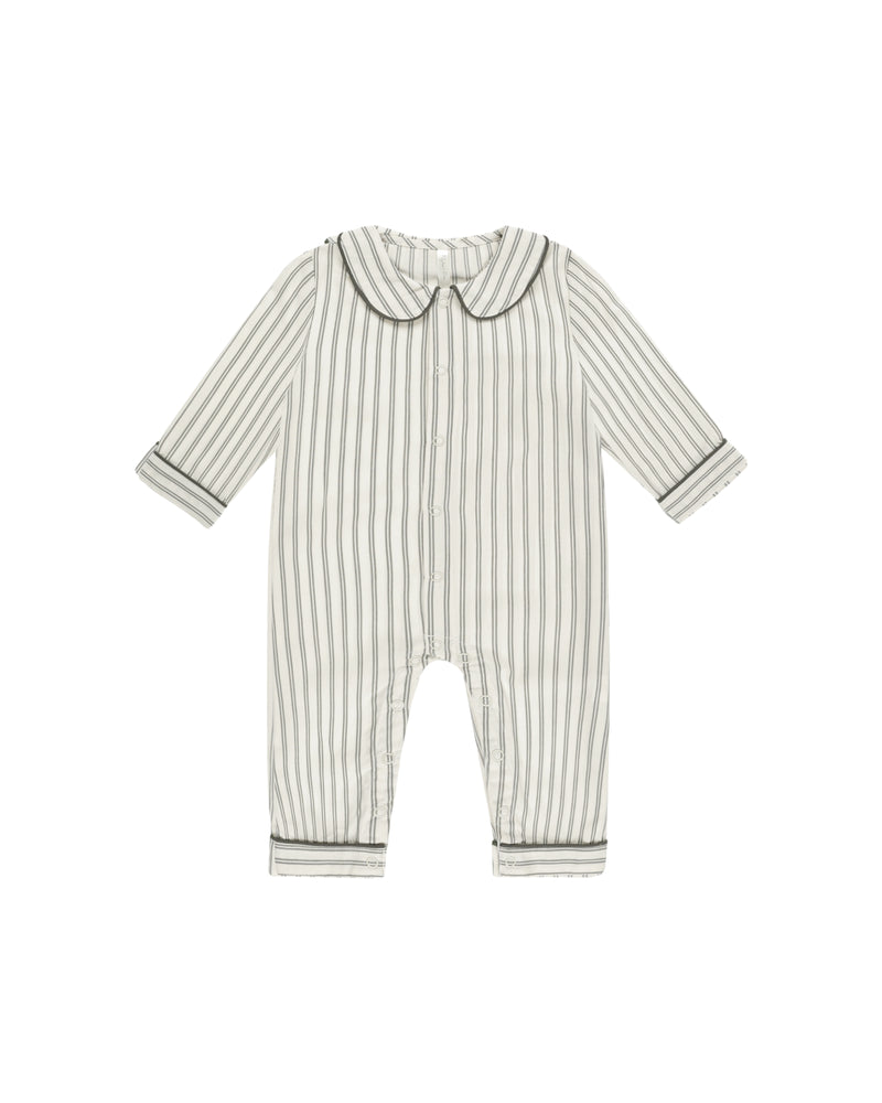 Baby Pajama Romper || Forest Pinstripe