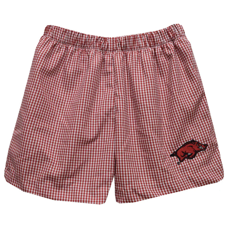 Hogs Embroidered Red Gingham Pull On Short