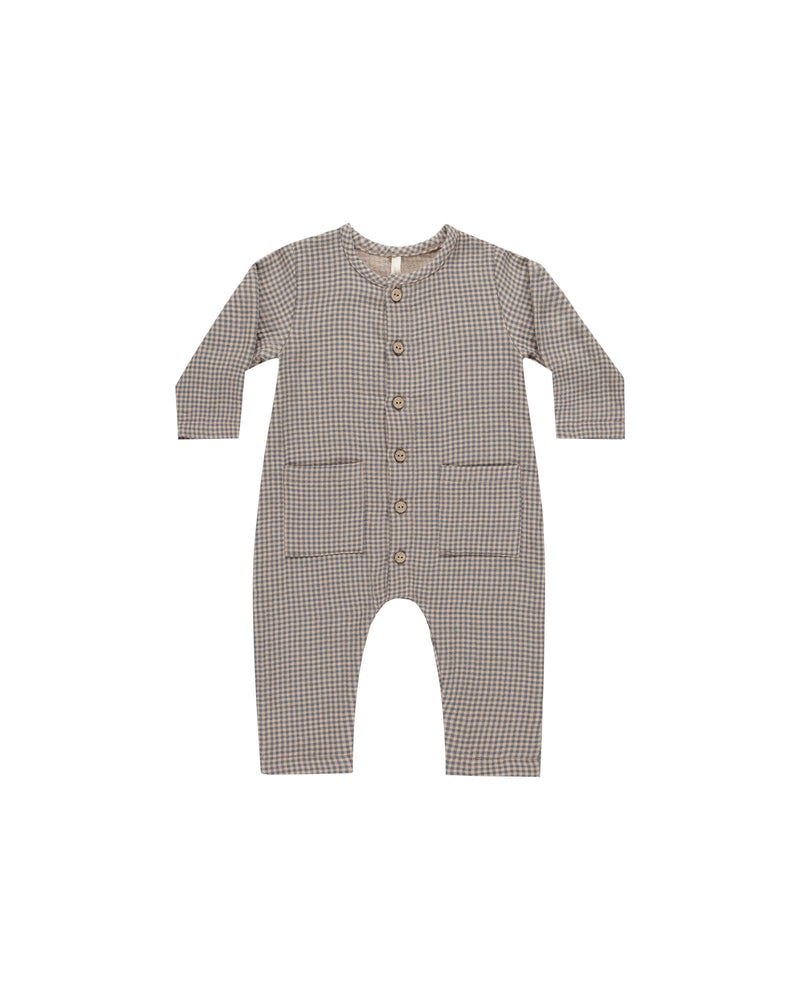 Pocketed Woven Jumpsuit || Indigo Gingham