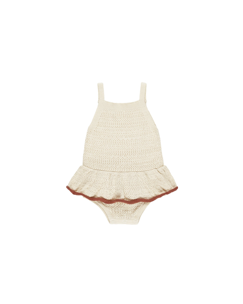 Crochet Ruffle Romper || Natural