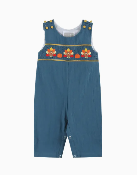 Cobalt Blue Turkey Smocked Overalls