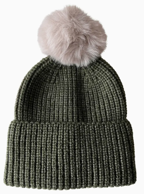 Rib Knit Fur Pom Hat- Wilderness