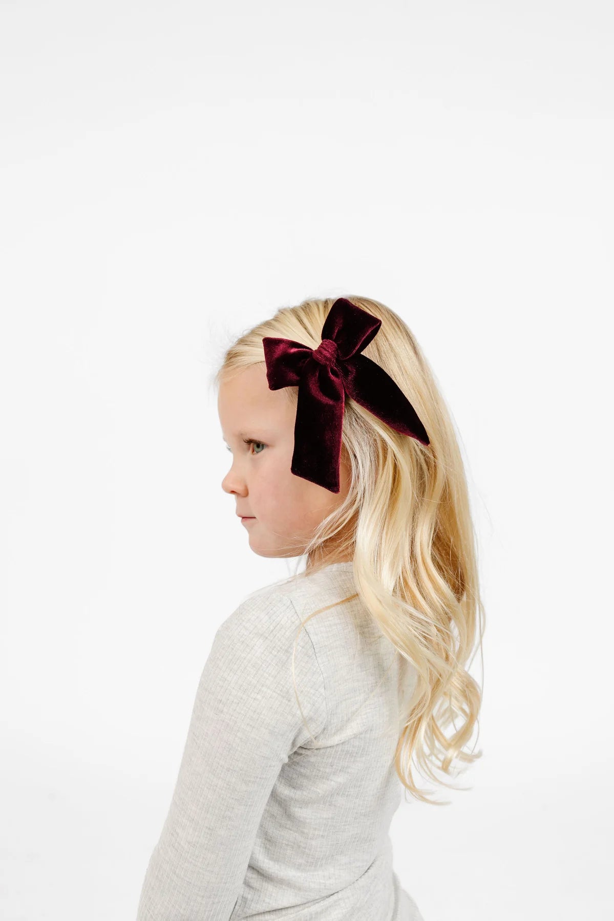 Velvet Sash - Wine Bow Clip