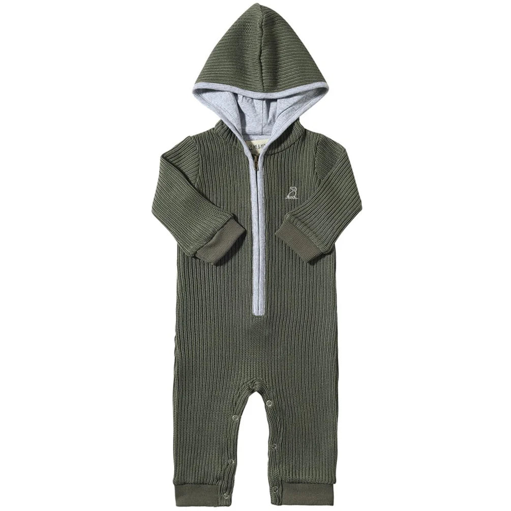 Blaine Hooded Knit Romper - Green