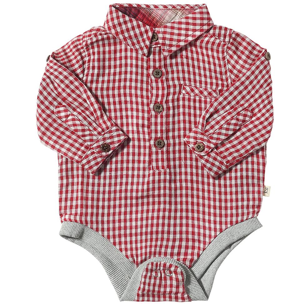 Jasper Woven Onesie - Red Micro Plaid