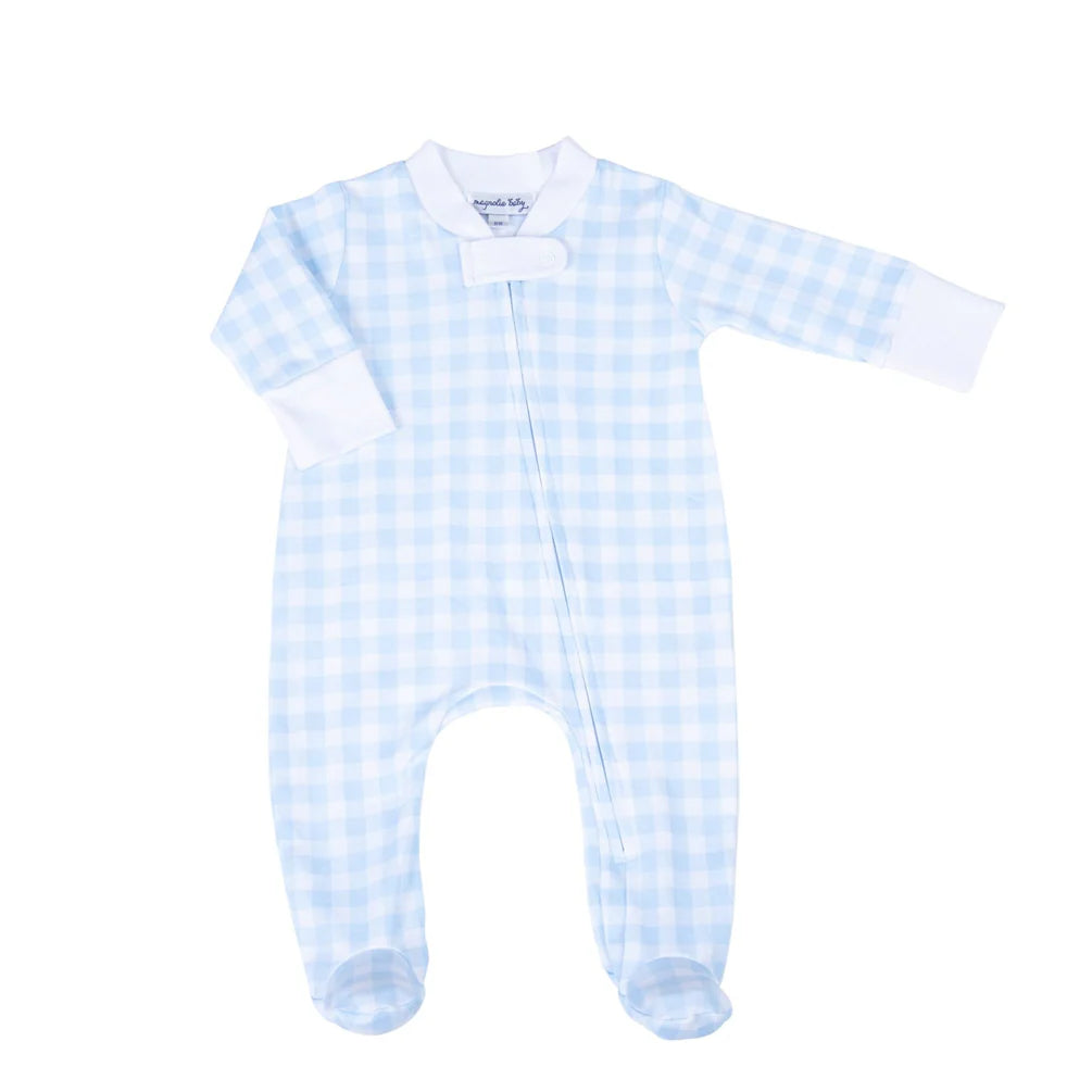 Baby Checks Zip Footie - Blue