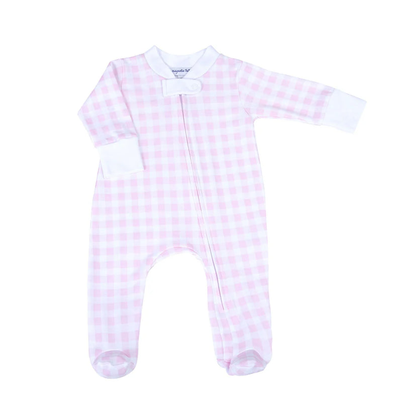 Baby Checks Zip Footie - Pink