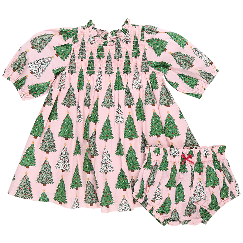 Baby Girls Stevie Puff Sleeve Dress Set - Pink Trees