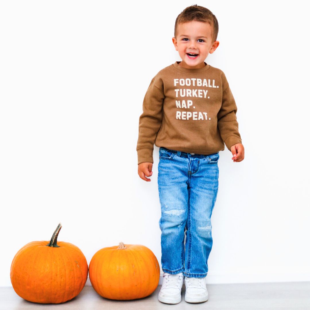 Football Turkey Nap Repeat Thanksgiving Kids Sweatshirt