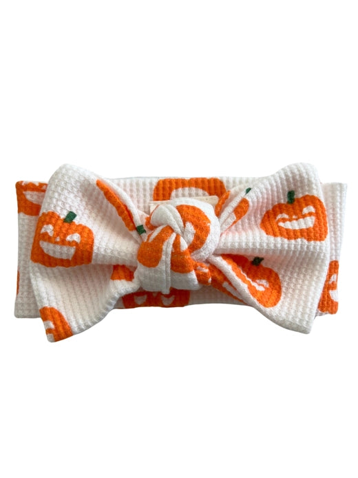 Organic Waffle Knot Bow - Jack-O-Lantern