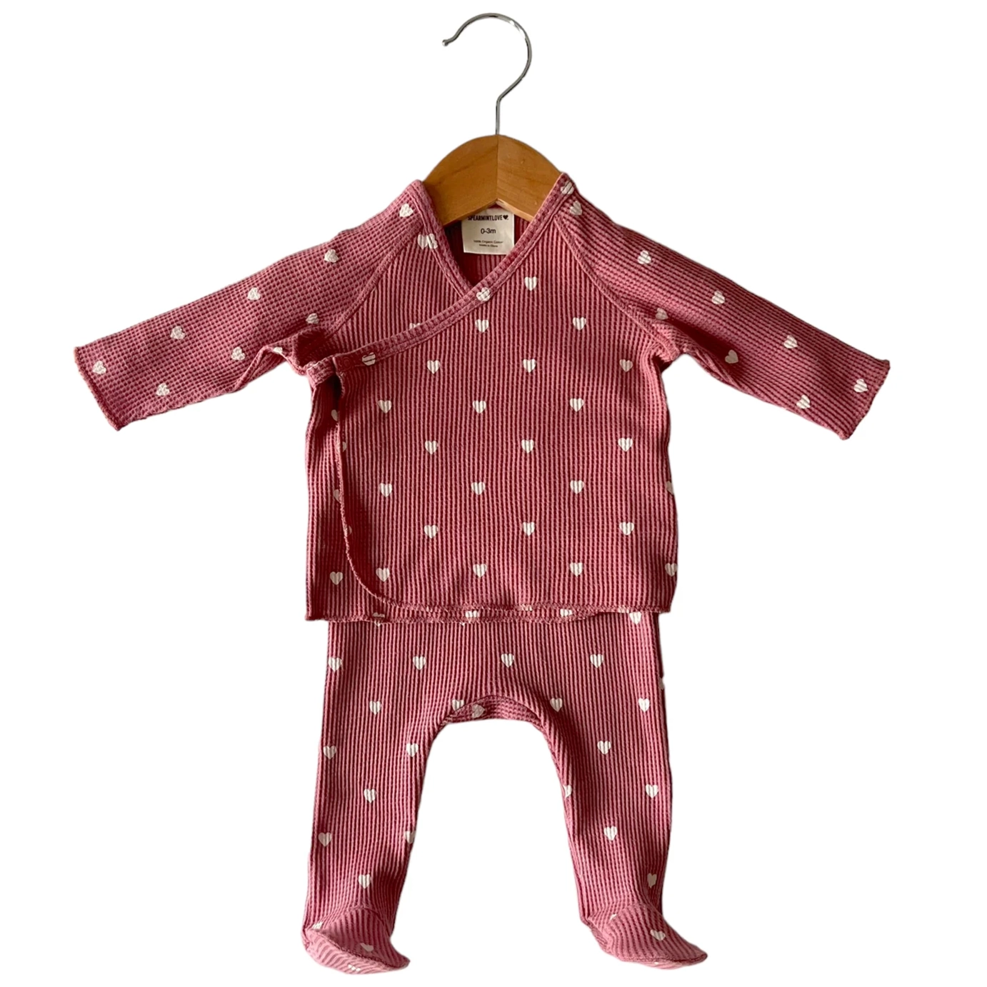 Organic Waffle Kimono & Pant Set- Mauve Heart