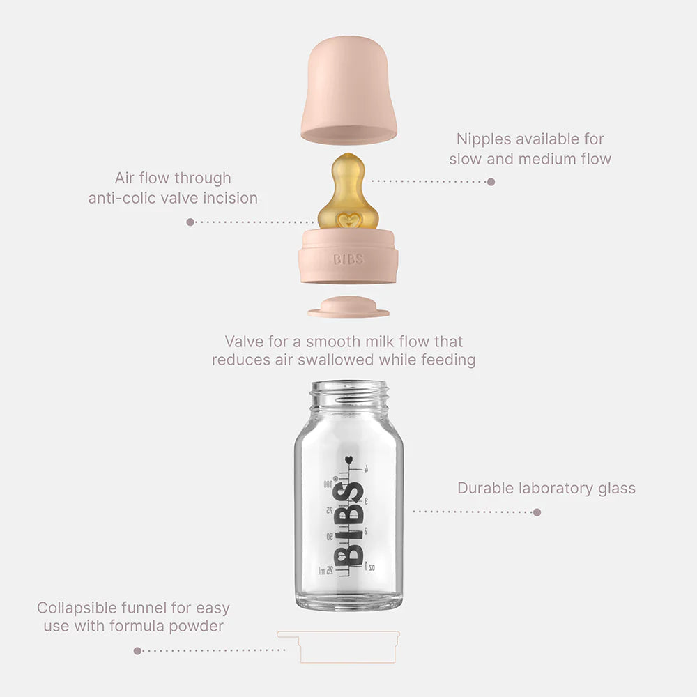 BIBS Baby Glass Bottle Complete Set - 110ml | Blush